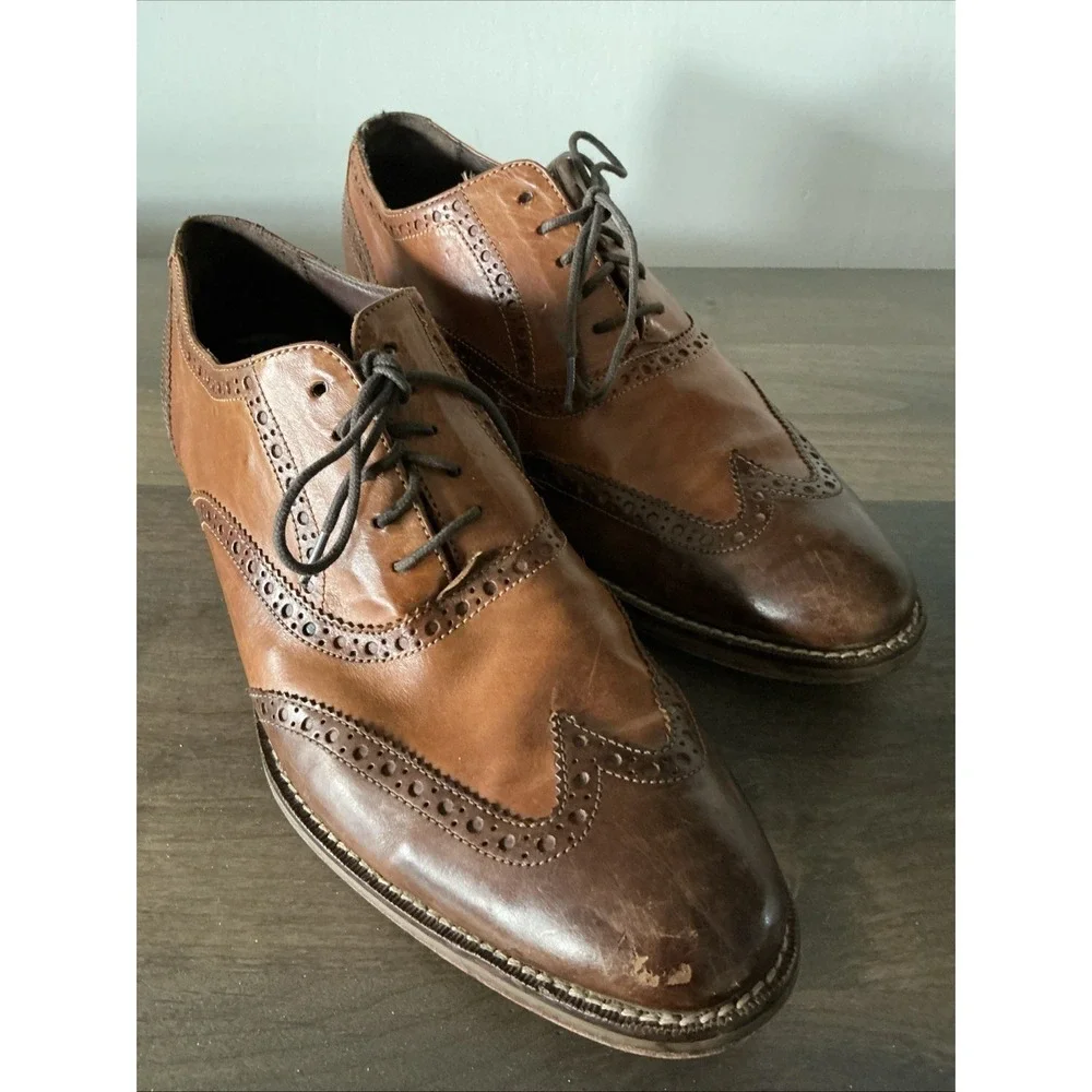 Cole Haan Wing Tip Oxford Dress Shoes Cognac Brown‎ Leather Sz 9